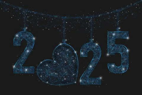 Abstract isolated blue image of new year number 2025. Polygonal low poly Stock Illustration