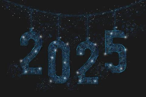 Abstract isolated blue image of new year number 2025. Polygonal low poly Stock Illustration