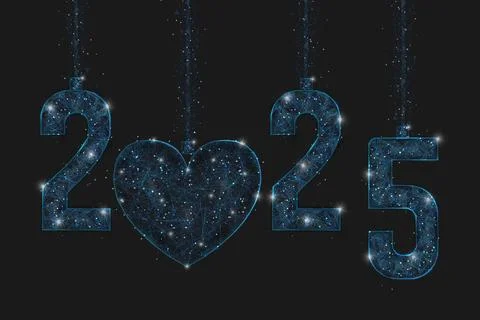 Abstract isolated blue image of new year number 2025. Polygonal low poly Stock Illustration