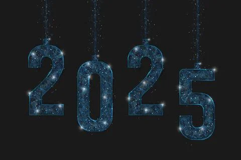 Abstract isolated blue image of new year number 2025. Polygonal low poly Stock Illustration