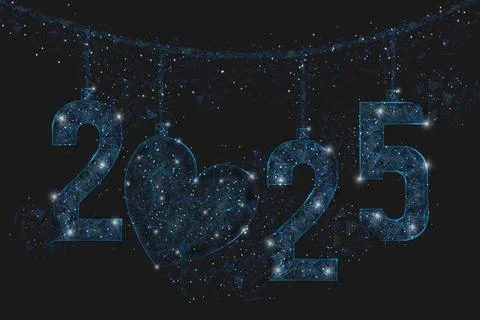 Abstract isolated blue image of new year number 2025. Polygonal low poly Stock Illustration