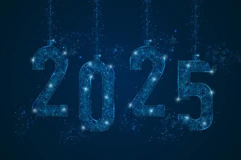 Abstract isolated blue image of new year number 2025. Polygonal low poly Stock Illustration