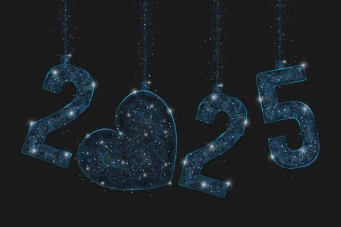 Abstract isolated blue image of new year number 2025. Polygonal low poly Stock Illustration