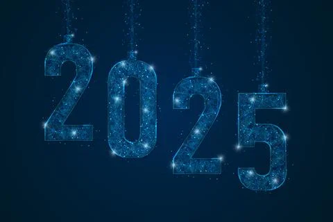 Abstract isolated blue image of new year number 2025. Polygonal low poly Illustrazione stock