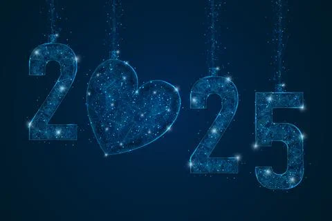 Abstract isolated blue image of new year number 2025. Polygonal low poly Illustrazione stock