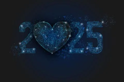 Abstract isolated blue image of new year number 2025. Polygonal low poly Stock Illustration