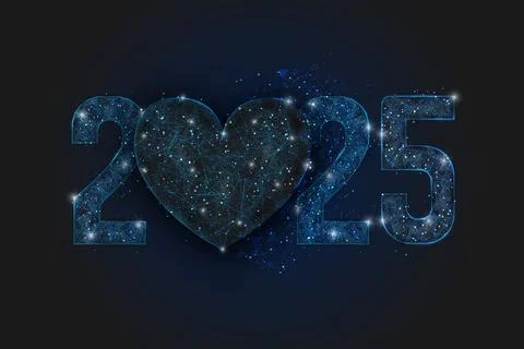 Abstract isolated blue image of new year number 2025. Polygonal low poly Stock Illustration