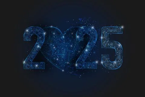 Abstract isolated blue image of new year number 2025. Polygonal low poly Stock Illustration