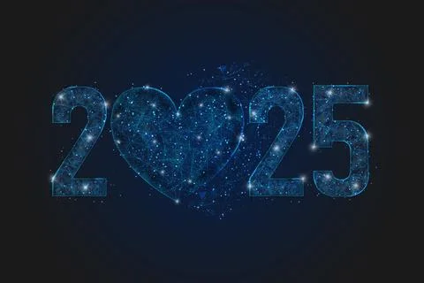 Abstract isolated blue image of new year number 2025. Polygonal low poly Stock Illustration
