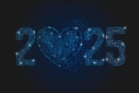 Abstract isolated blue image of new year number 2025. Polygonal low poly Stock Illustration