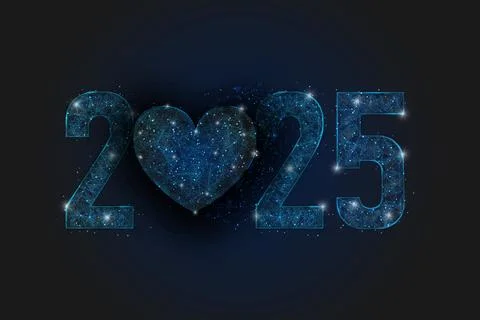 Abstract isolated blue image of new year number 2025. Polygonal low poly Stock Illustration