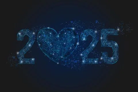 Abstract isolated blue image of new year number 2025. Polygonal low poly Stock Illustration
