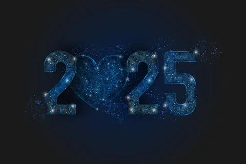 Abstract isolated blue image of new year number 2025. Polygonal low poly Stock Illustration