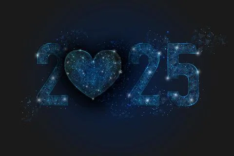Abstract isolated blue image of new year number 2025. Polygonal low poly Stock Illustration