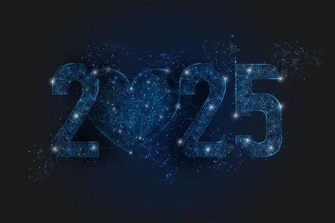 Abstract isolated blue image of new year number 2025. Polygonal low poly Illustrazione stock