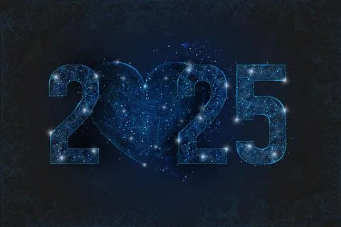 Abstract isolated blue image of new year number 2025. Polygonal low poly Illustrazione stock