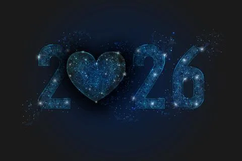 Abstract isolated blue image of new year number 2026. Polygonal low poly Stock Illustration
