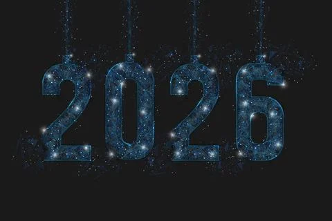 Abstract isolated blue image of new year number 2026. Polygonal low poly Stock Illustration