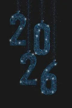 Abstract isolated blue image of new year number 2026. Polygonal low poly Illustrazione stock