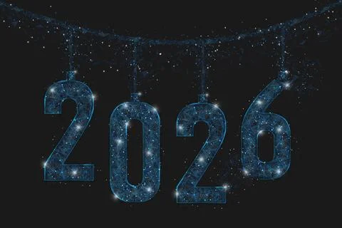 Abstract isolated blue image of new year number 2026. Polygonal low poly Stock Illustration