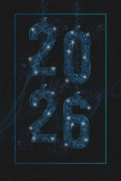 Abstract isolated blue image of new year number 2026. Polygonal low poly Stock Illustration