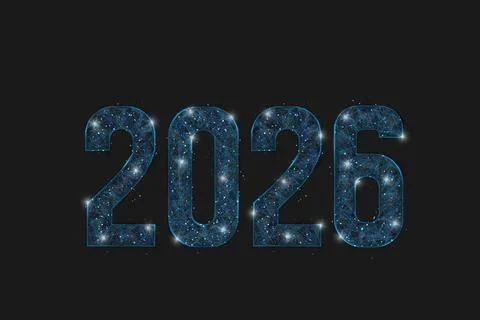 Abstract isolated blue image of new year number 2026. Polygonal low poly Illustrazione stock