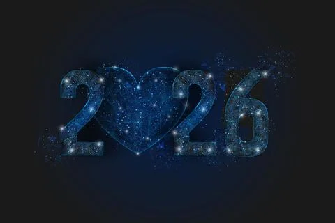 Abstract isolated blue image of new year number 2026. Polygonal low poly Stock Illustration