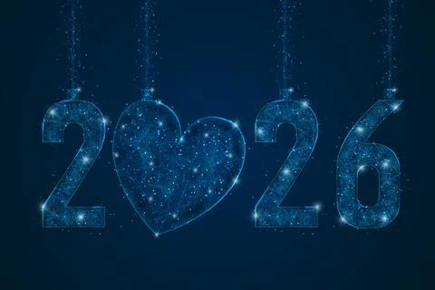 Abstract isolated blue image of new year number 2026. Polygonal low poly Stock Illustration