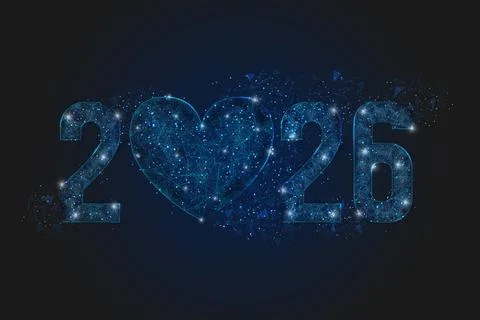 Abstract isolated blue image of new year number 2026. Polygonal low poly Stock Illustration