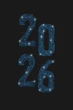 Abstract isolated blue image of new year number 2026. Polygonal low poly Stock Illustration