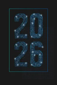 Abstract isolated blue image of new year number 2026. Polygonal low poly Stock Illustration
