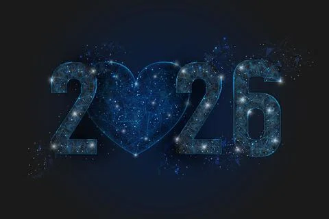 Abstract isolated blue image of new year number 2026. Polygonal low poly Stock Illustration