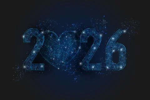 Abstract isolated blue image of new year number 2026. Polygonal low poly Stock Illustration