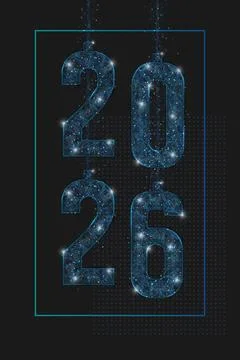 Abstract isolated blue image of new year number 2026. Polygonal low poly Stock Illustration