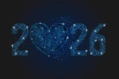 Abstract isolated blue image of new year number 2026. Polygonal low poly Stock Illustration