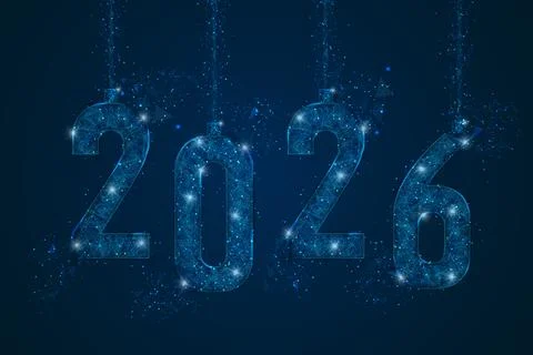 Abstract isolated blue image of new year number 2026. Polygonal low poly Stock Illustration