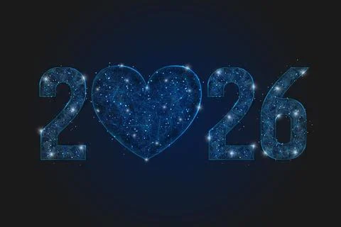 Abstract isolated blue image of new year number 2026. Polygonal low poly Stock Illustration
