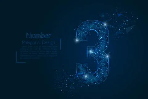 Abstract isolated blue image of a number three. Polygonal illustration looks  Stock Illustration