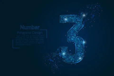Abstract isolated blue image of a number three. Polygonal illustration looks  Stock Illustration