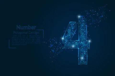 Abstract isolated blue image of a number four. Polygonal illustration looks l Stock Illustration