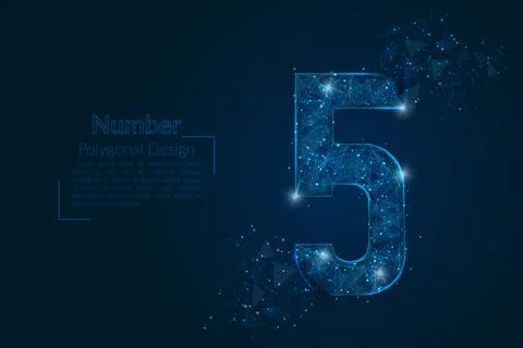 Abstract isolated blue image of a number five. Polygonal illustration looks l Stock Illustration