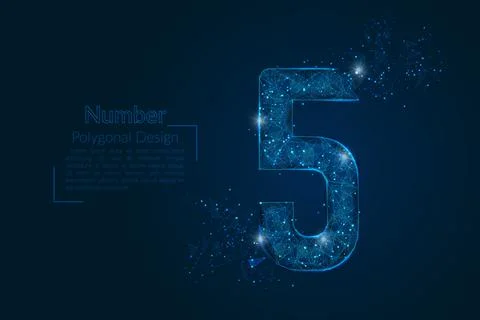 Abstract isolated blue image of a number five. Polygonal illustration looks l Stock Illustration