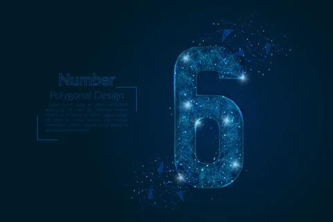 Abstract isolated blue image of a number six. Polygonal illustration looks li Stock Illustration