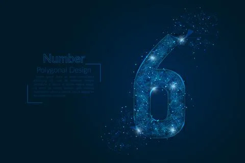 Abstract isolated blue image of a number six. Polygonal illustration looks li Illustrazione stock