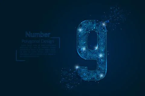 Abstract isolated blue image of a number nine. Polygonal illustration looks l Stock Illustration