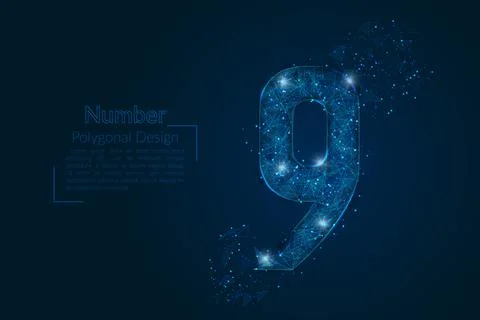 Abstract isolated blue image of a number nine. Polygonal illustration looks l Stock Illustration