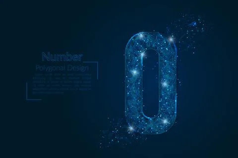 Abstract isolated blue image of a number zero. Polygonal illustration looks l Stock Illustration