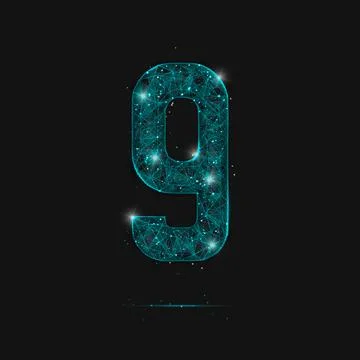 Abstract isolated blue image of a number nine. Polygonal illustration looks.. Stock Illustration