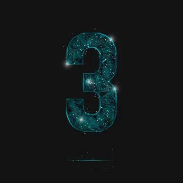 Abstract isolated blue image of a number three. Polygonal illustration look.. Stock Illustration