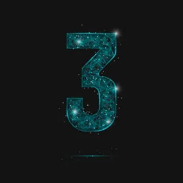 Abstract isolated blue image of a number three. Polygonal illustration look.. Stock Illustration